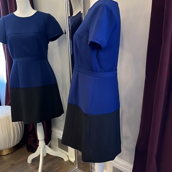 BCBGMAXAZRIA Short Sleeved Blue & Black Colorblock Dress Size 10 - Picture 4 of 10
